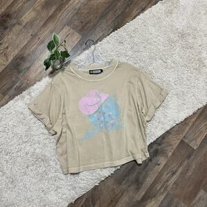 Girl Dangerous Large Boxy Crop Distressed Wash Cowgirl "Let's Dance" Graphic Tee